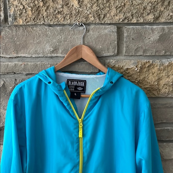 Blackjack Neon Blue, Yellow & Pink Pullover Zip Windbreaker Size Large - Picture 3 of 13